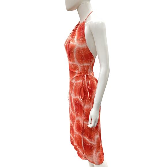 Diane VonFurstenberg Dress Women’s Size S 100% Silk Halter Top Wrap Style Orange - Picture 3 of 5